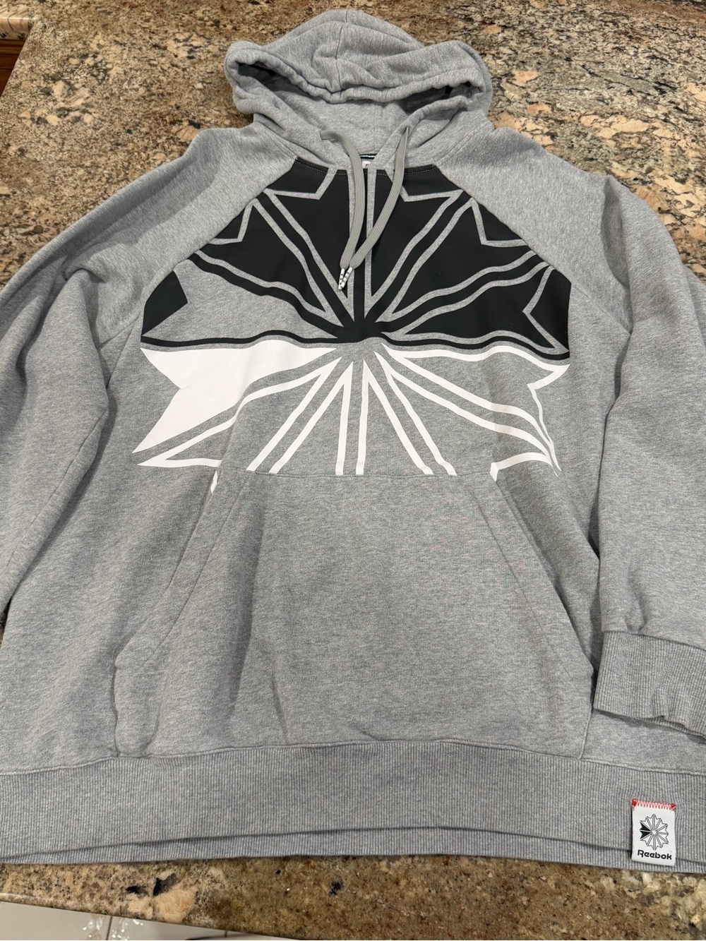Reebok Gray Hoodie with Black & White Graphic Maple Logo